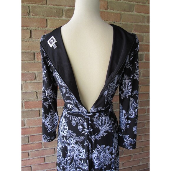 Anne Klein Paisley Midi Dress Size 4 Floral 3/4 Sleeve Jersey Tie Waist Wrap - Picture 6 of 16